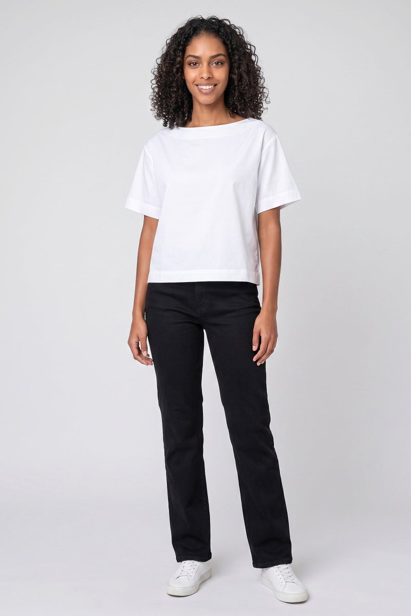 Threadbare Women Boat Neck Solid Short Sleeve T-Shirt, White - Image 2