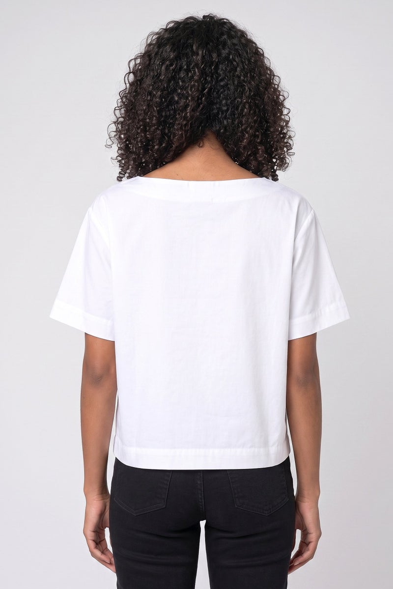 Threadbare Women Boat Neck Solid Short Sleeve T-Shirt, White - Image 4
