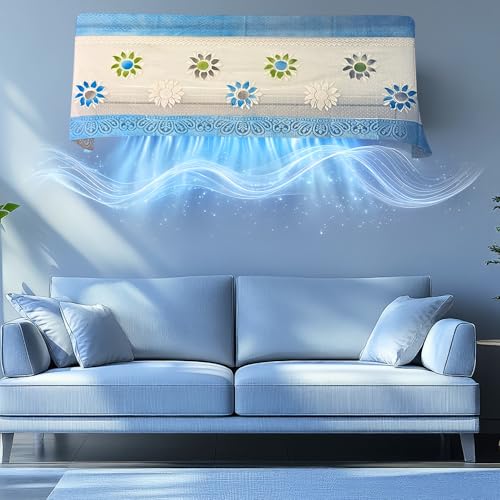 Da Anushi Cotton Net Split AC Cover Indoor Unit for 1.5 Ton Capacity AC, Premium Work Indoor AC Dust Protection Cover Designer Summer Ac Cover for 1.5 Ton Ac (38 X 15.35 X 7.8 inch, Blue) - Image 1