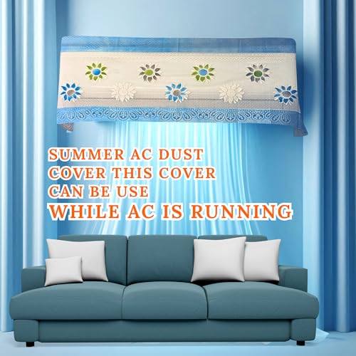 Da Anushi Cotton Net Split AC Cover Indoor Unit for 1.5 Ton Capacity AC, Premium Work Indoor AC Dust Protection Cover Designer Summer Ac Cover for 1.5 Ton Ac (38 X 15.35 X 7.8 inch, Blue) - Image 4