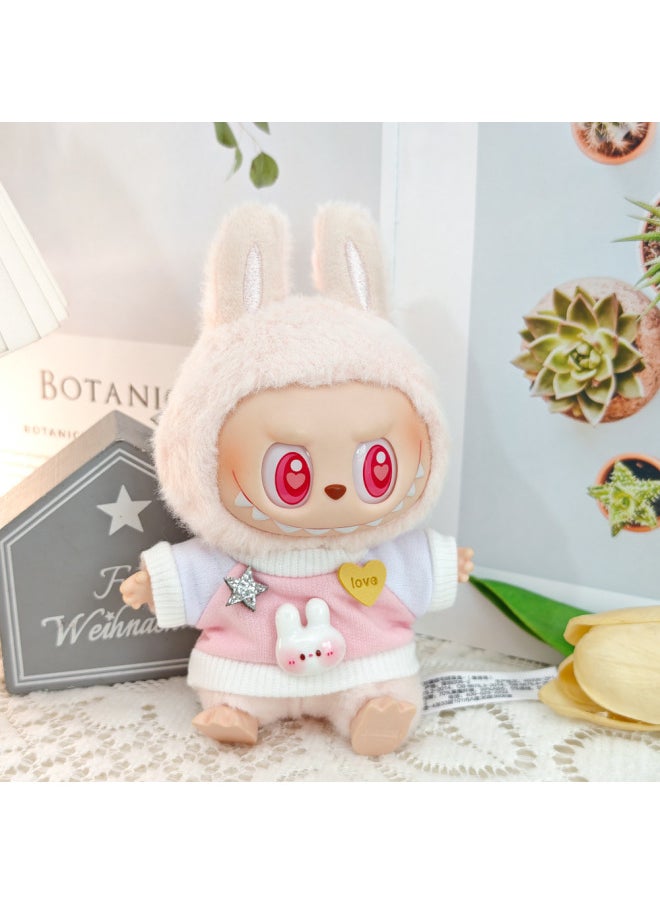 The Second Generation Labubu Plush Vinyl Blind Box Pendant Baby Clothes Replacement Sweater Duck Tongue Hat-Specifications:The First Generation And Second Generation Bull Cloth Pendant Baby Clothes (excluding Baby)-Color:Bunny Pink Sweatshirt (excluding Baby)  - Image 1