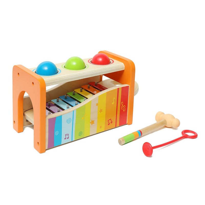 Hape Pound & Tap Bench with Slide Out Xylophone - Award Winning Durable Wooden Musical Pounding Toy for Toddlers - Image 1