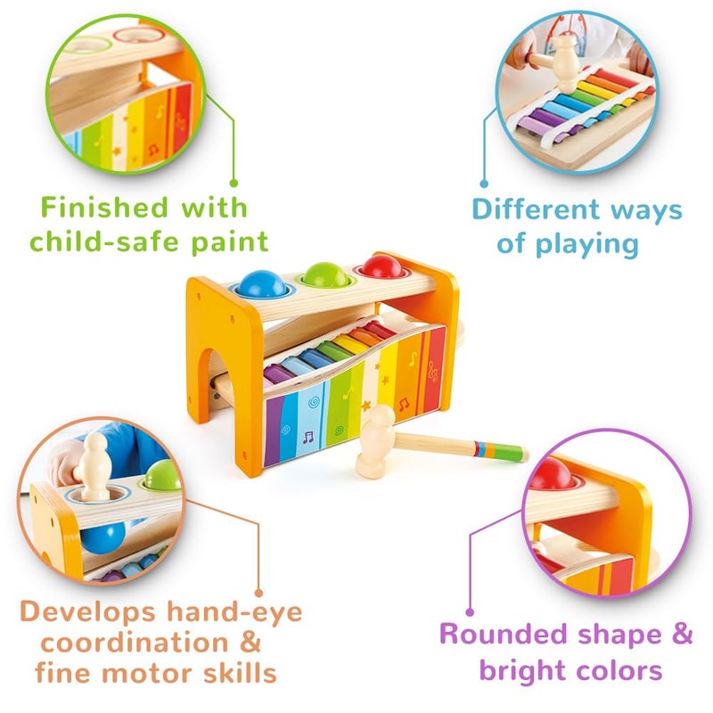 Hape Pound & Tap Bench with Slide Out Xylophone - Award Winning Durable Wooden Musical Pounding Toy for Toddlers - Image 2