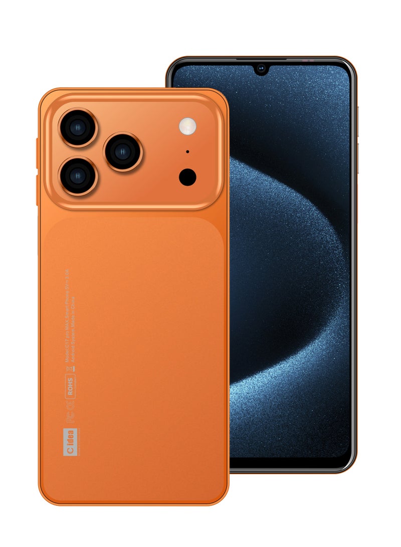 C idea C17 Pro Max Android Smartphone 6.8 Inch HD Display, 6GB RAM, 64GB Storage, 13MP + 5MP Camera, Face Unlock, 5800mAh Battery, Dual SIM Mobile Phone - Orange - Image 1