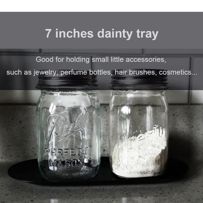 Fermus Stainless Steel Decorative Tray  Set of 2  7 Inch Long  Jewelry Dish Cosmetics Organizer Bathroom Clutter Serving Platter Small Storage Tray  Oval  Matte Black - Image 5