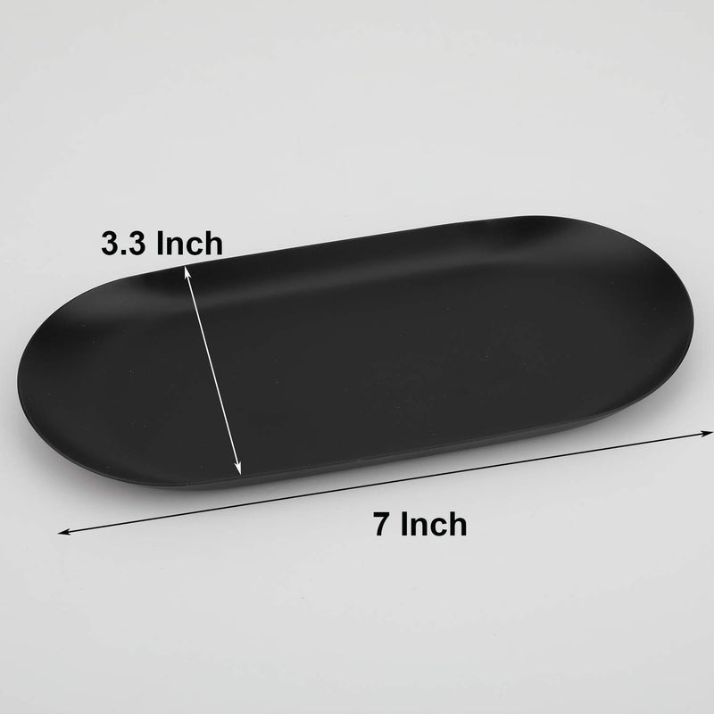 Fermus Stainless Steel Decorative Tray  Set of 2  7 Inch Long  Jewelry Dish Cosmetics Organizer Bathroom Clutter Serving Platter Small Storage Tray  Oval  Matte Black - Image 2
