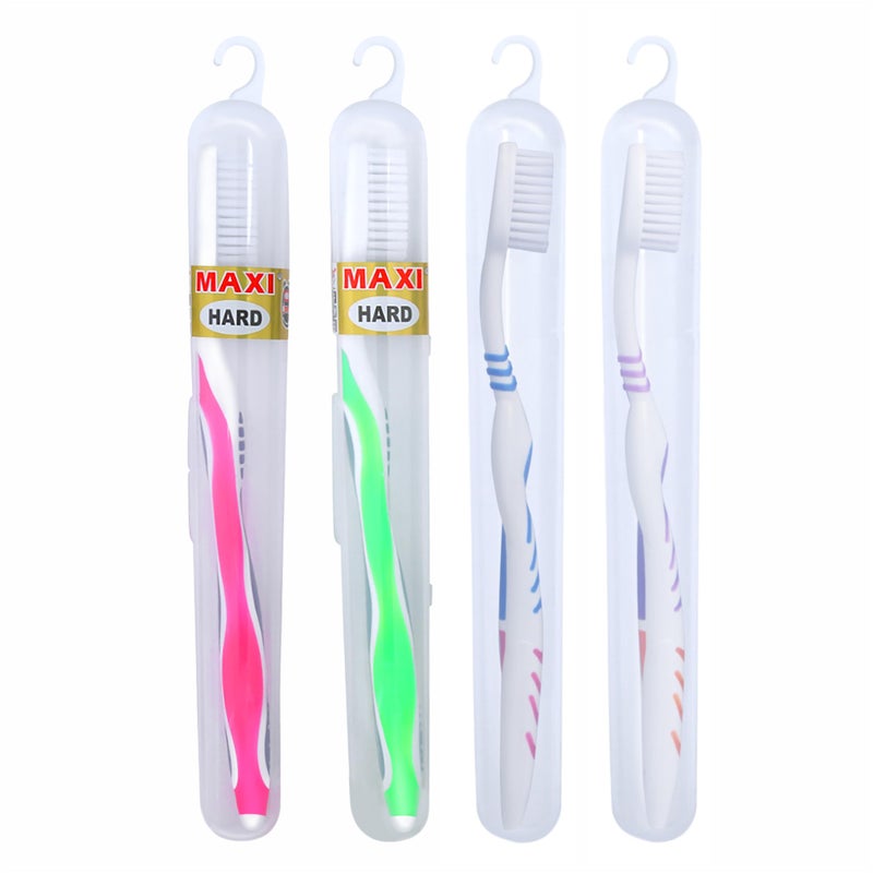 MAXI Oral Care Combo Of 4(2 Adults) Mango Hard Manual Toothbrush Travel Pack & (2 Adults) Candy Hard Toothbrush Travel Pack - Image 3