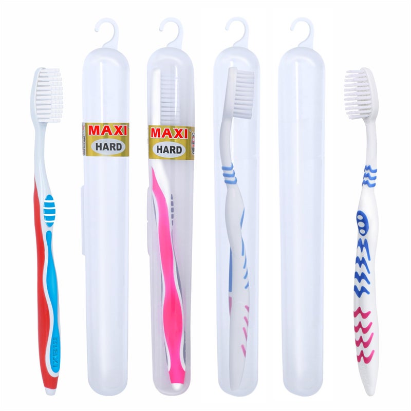MAXI Oral Care Combo Of 4(2 Adults) Mango Hard Manual Toothbrush Travel Pack & (2 Adults) Candy Hard Toothbrush Travel Pack - Image 1