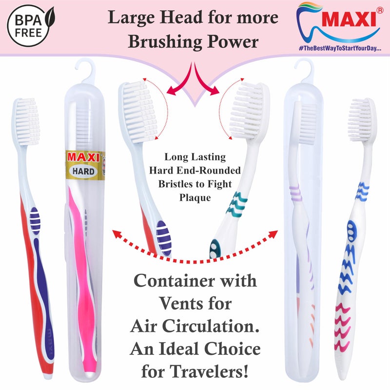 MAXI Oral Care Combo Of 4(2 Adults) Mango Hard Manual Toothbrush Travel Pack & (2 Adults) Candy Hard Toothbrush Travel Pack - Image 2