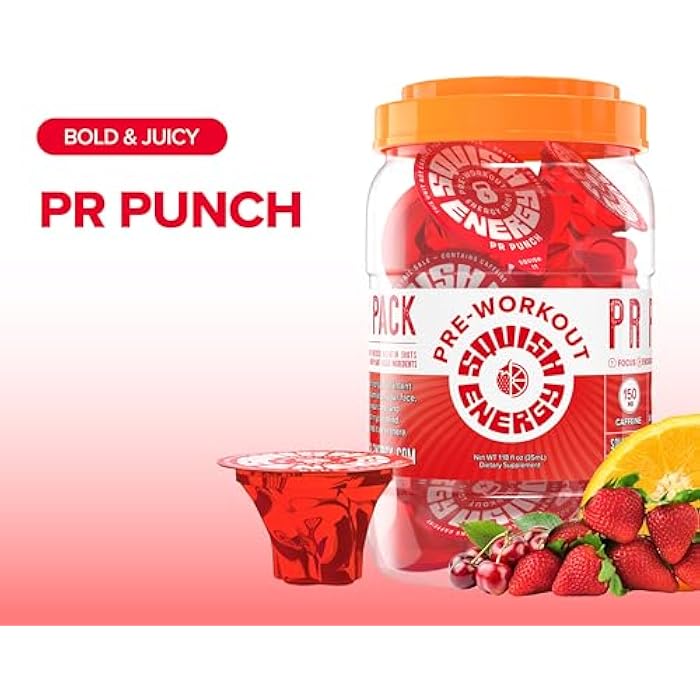 Squish Energy Pre-Workout Shots – Great-Tasting Fruit Punch Energy Jelly with Caffeine, Beta-Alanine & Citrulline – Clean, Fast Energy Easy to Take, Easy to Carry, No Mixing, Just Pop & Go – 12 Count - Image 2