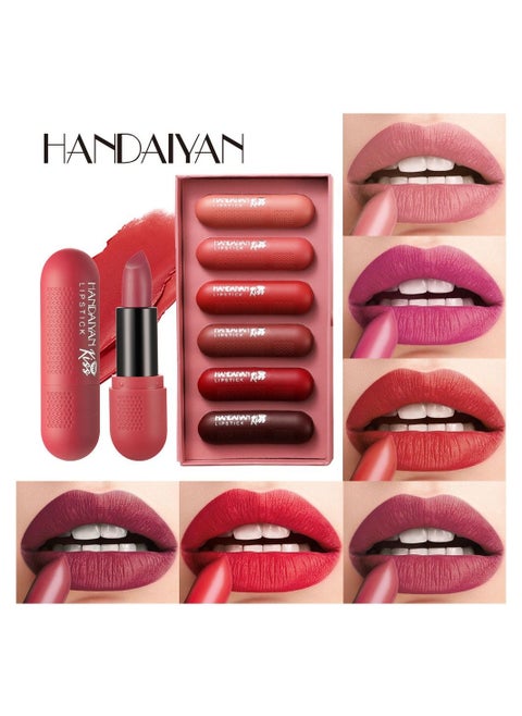 Lipstick Set For Women 6pcs Matte Moisturizing Lip Stick Velvet Long Lasting Waterproof Nude Non-Stick Cup 24 Hours Smudge Proof Permanent Color Stay Hydration Lightweight Texture Makeup Gift