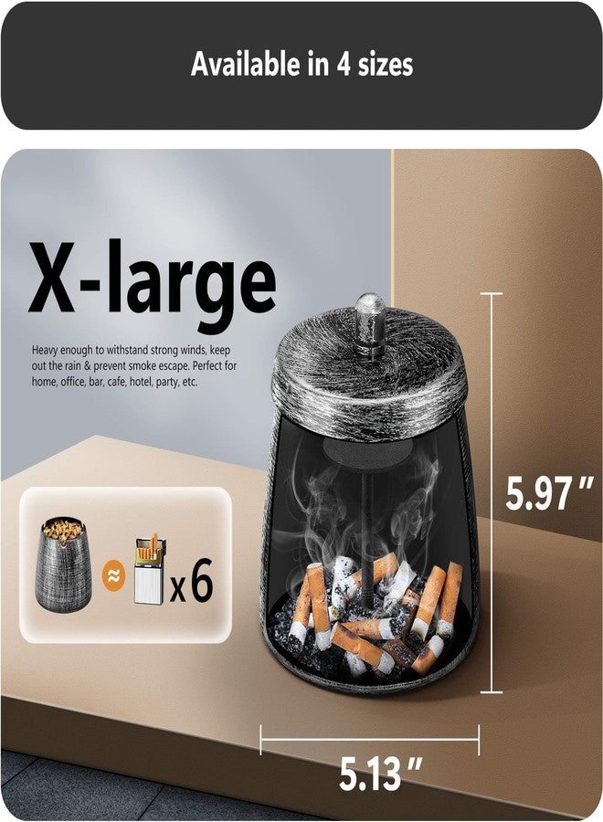 roygra منفضة سجائر رويغرا بغطاء، منفضة سجائر خارجية للفناء، منافض سجائر معدنية بدون دخان مع 3 حاملات، مستلزمات التدخين، ديكور منزلي، منافض سجائر للمدخنين للاستخدام الداخلي - أسود، كبير جدًا - Image 2