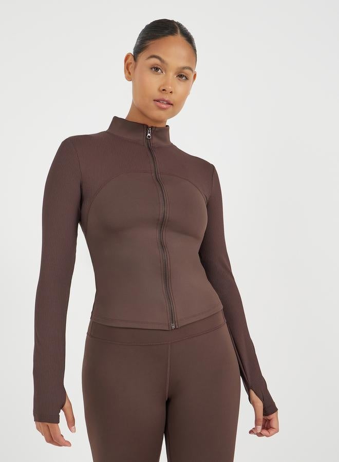 ستايلي اكتيف جاكيت بسحاب وتفاصيل لوحة منسوجة - Image 1