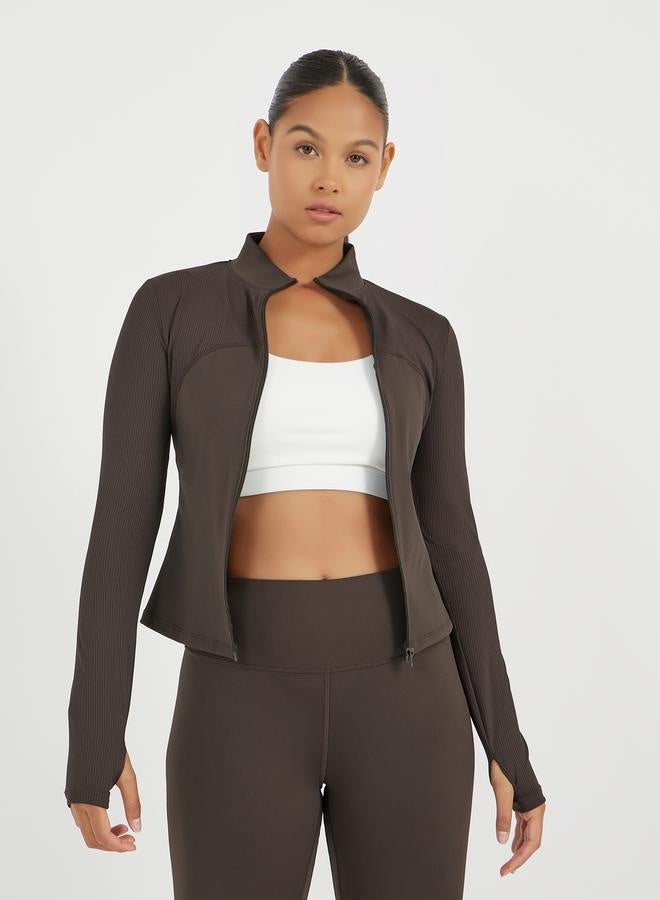 ستايلي اكتيف جاكيت بسحاب وتفاصيل لوحة منسوجة - Image 3