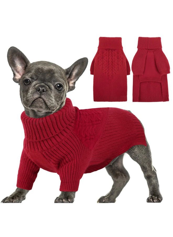 Queenmore Dog Sweater, Puppy Sweater for Small Dogs,Warm Winter Fall Dog Sweaters for Dog Girls Boys, Solid Turtleneck Knit Sweater for Large Medium Dogs,Long Sleeves Christmas Dog Sweater Red,XS - Image 1