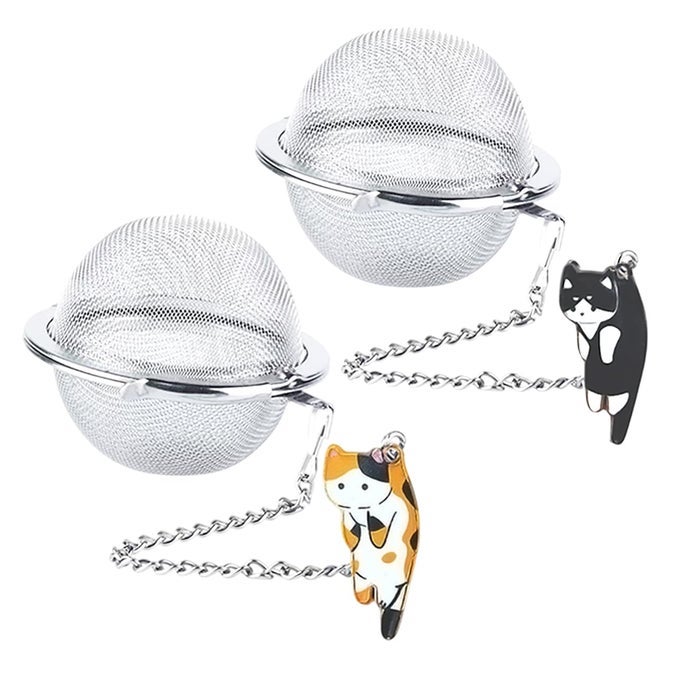 CAT TEA INFUSER 2 PCS CUTE TEA DIFFUSER STAINLESS STEEL MESH LOOSE LEAF TEA INFUSERS TEA BALL STRAINERS WITH CAT PENDANTS BLACKORANGE CATS