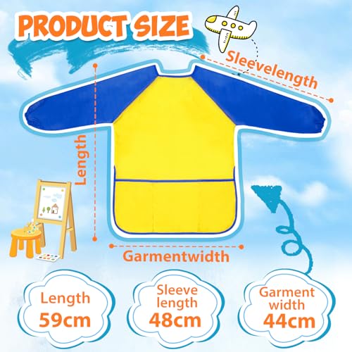 Milifox 2 Pack Kids Art Smock, Toddler Painting Smock,Waterproof Long Sleeve Kids Art Apron with 3 Pockets for Children - Image 3