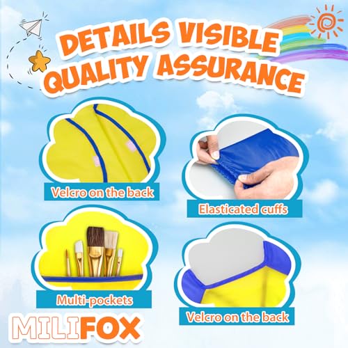 Milifox 2 Pack Kids Art Smock, Toddler Painting Smock,Waterproof Long Sleeve Kids Art Apron with 3 Pockets for Children - Image 2