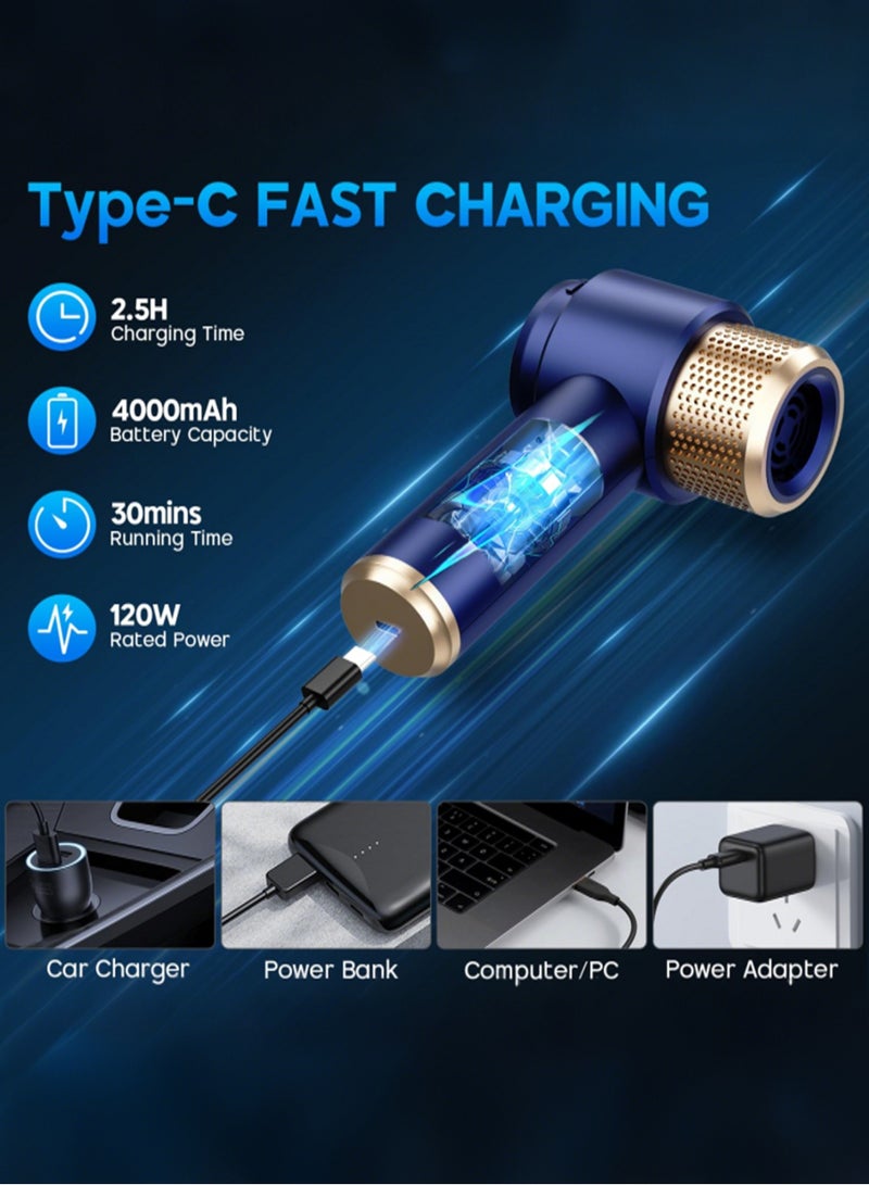 Jourvent Handheld Car Vacuum Cleaner, 16000PA Car Vacuum Portable Cordless, 2 in 1 Air Duster and Vacuum Cleaner with LED Light, Multi-Nozzles,4000 mAh battery and 120W High Power Hand Held Vacuum for Car, Home, Pet, Office - Image 4