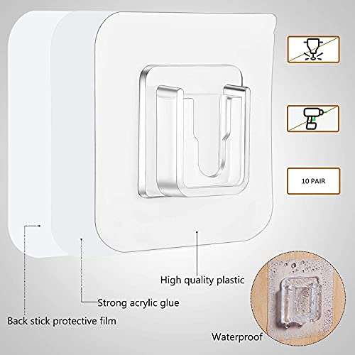 Roktry 10 Pair Double Sided Adhesive Wall Hooks Heavy-Duty Self-Adhesive Hooks, Wall-Sticking Hooks for Organization Bathroom Kitchen and Office - Image 3