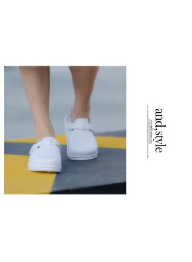 Surgical shoes, fully enclosed breathable shoes for men and women, protective shoes with ventilation holes, suitable for doctors, nurses and laboratory staff, non-slip sandals (white).  - Image 2