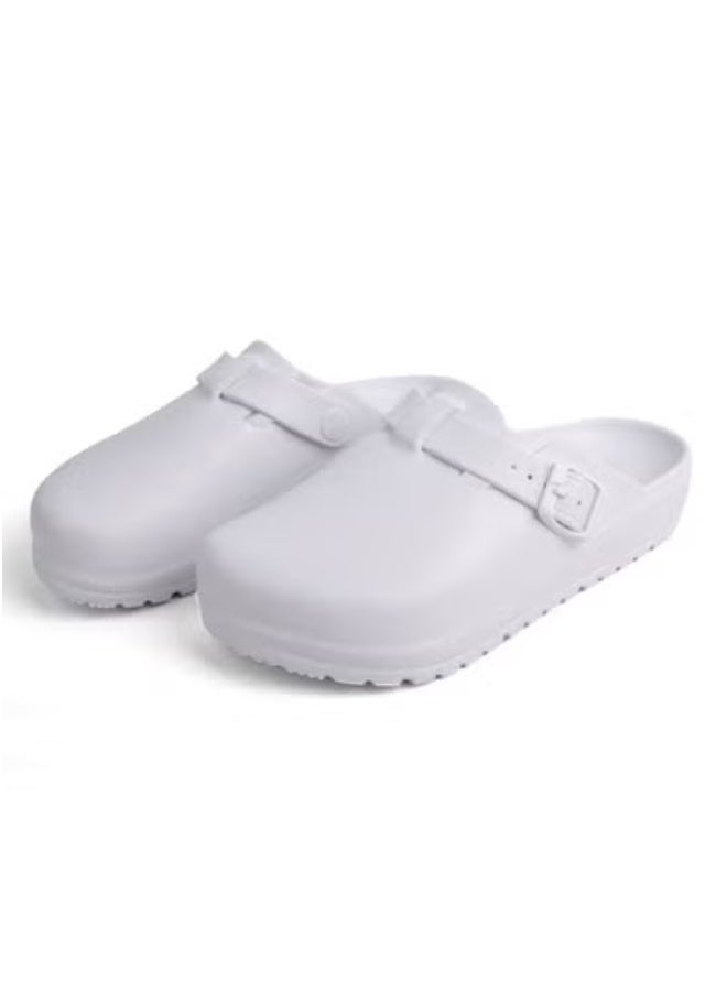 Surgical shoes, fully enclosed breathable shoes for men and women, protective shoes with ventilation holes, suitable for doctors, nurses and laboratory staff, non-slip sandals (white).  - Image 1