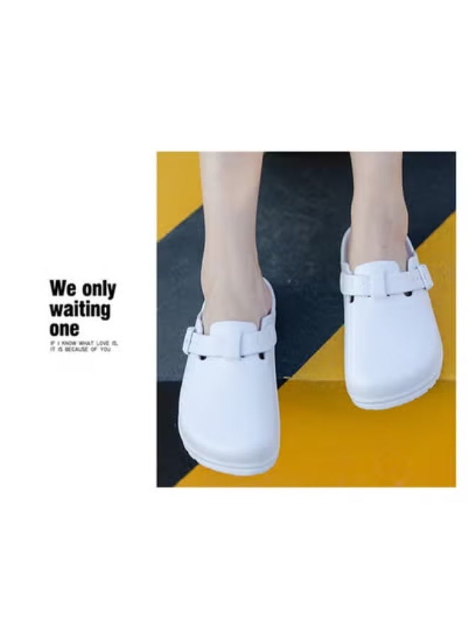 Surgical shoes, fully enclosed breathable shoes for men and women, protective shoes with ventilation holes, suitable for doctors, nurses and laboratory staff, non-slip sandals (white).  - Image 5