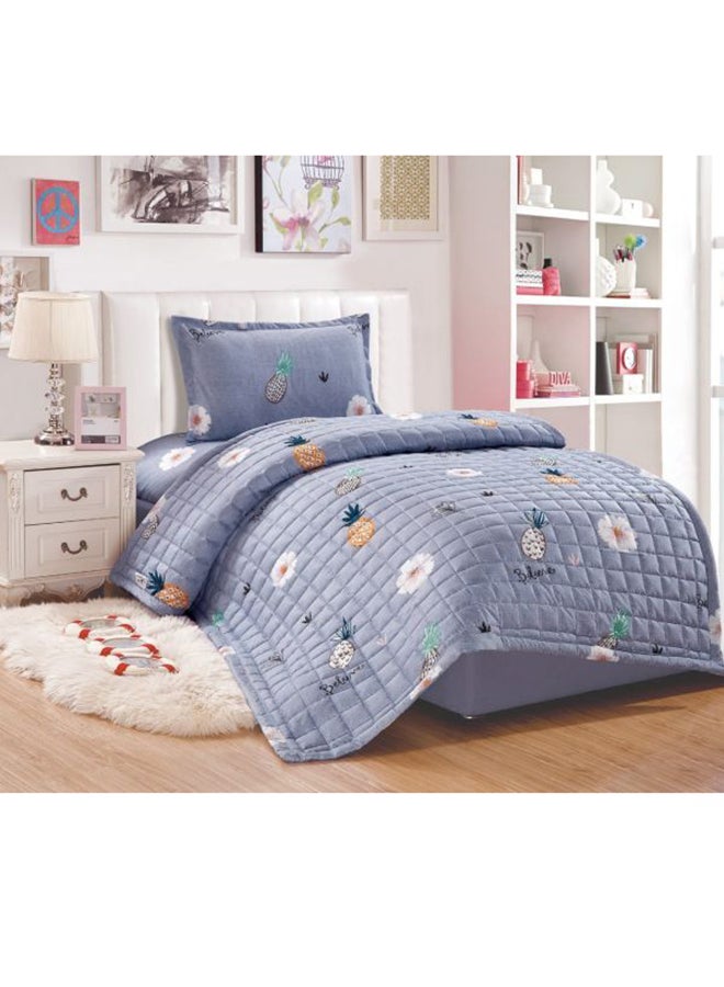 3-Piece Fruit Print Comforter Set Microfiber Grey Single