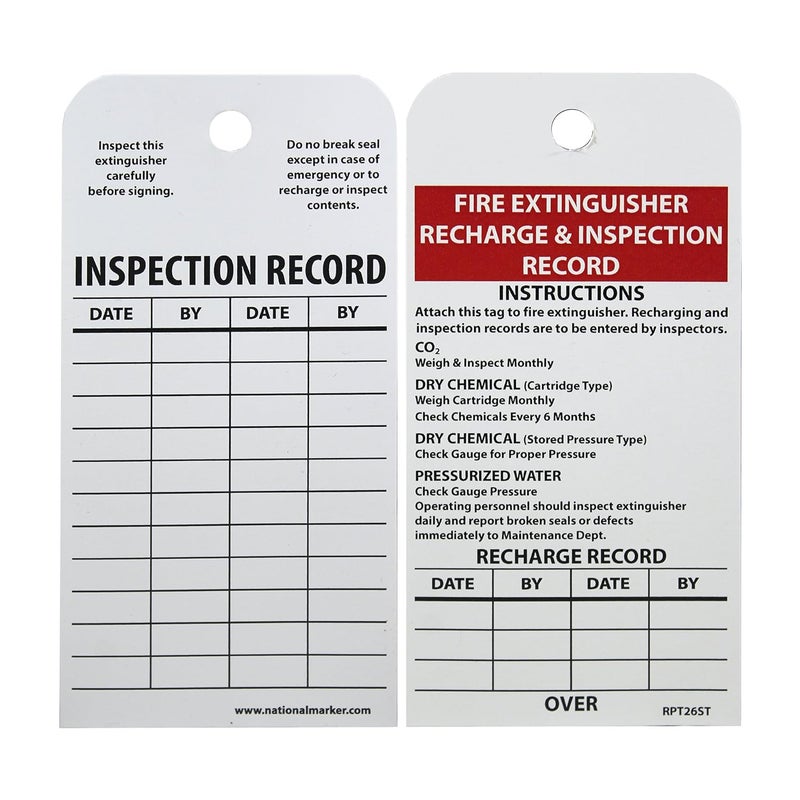 NMC RPT26ST Fire Extinguisher Recharge & Inspection Record Tag, Paper Polytag, Made in the USA,White - Image 1