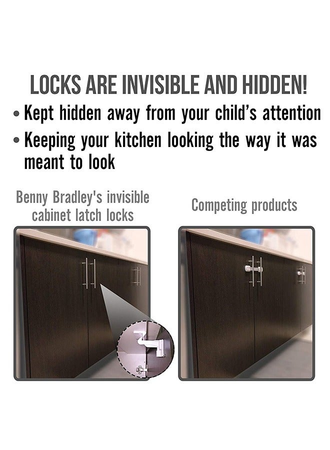 5- Piece Child Safety Locks, Child Safety Cupboard Locks Invisible and Unlocked Design, No Tools or Drilling Needed, Baby Cabinet Locks for Kitchen Cabinets and Drawers Latches (White)  - Image 5