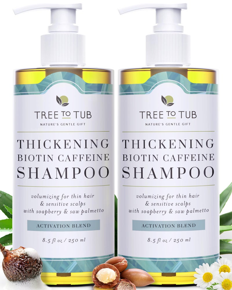 Tree to Tub Biotin Fine Hair Thickening Shampoo for Thicker, Fuller Volume - Gentle Volumizing Sulfate Free Argan Oil Shampoo for Women & Men w/Caffeine, Organic Saw Palmetto, All Natural Tea Tree - Image 1