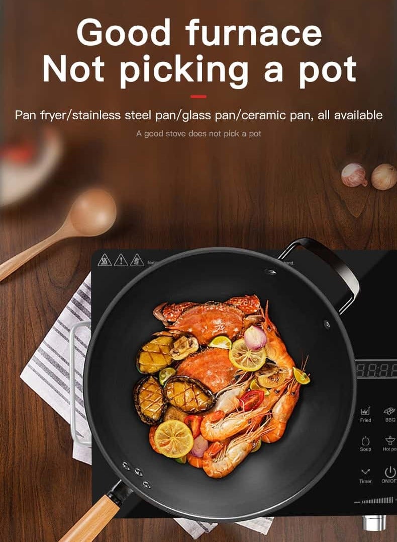 أديلي موقد كهربائي بالأشعة تحت الحمراء 2200 واط محمول، موقد سيراميك للطاولة مع شاشة LED رقمية، 5 مستويات حرارة قابلة للتعديل، تسخين سريع وهادئ، تحكم باللمس، تصميم متعدد الوظائف، حماية من الحرارة الزائدة - Image 5