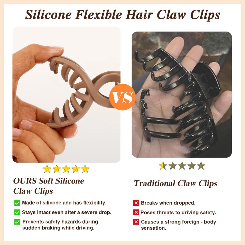 Tiefebene 4 PCS Cloud Claw Clips for Women, Unsnappable Flexible Soft Clips, Strong Hold Hair Claws - Non-slip & Durable Rectangle, Cozy Hair Clip for Thick Curly Hair, All-Day Comfort, Valentine's Day Gift - Image 4