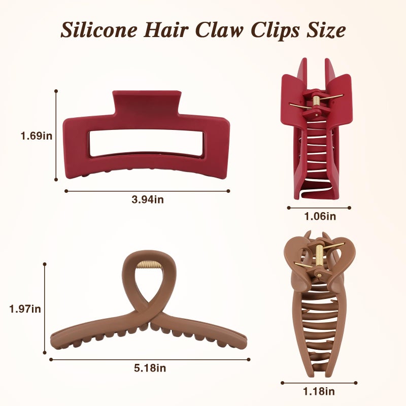 Tiefebene 4 PCS Cloud Claw Clips for Women, Unsnappable Flexible Soft Clips, Strong Hold Hair Claws - Non-slip & Durable Rectangle, Cozy Hair Clip for Thick Curly Hair, All-Day Comfort, Valentine's Day Gift - Image 3