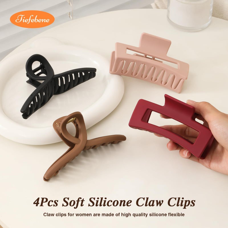 Tiefebene 4 PCS Cloud Claw Clips for Women, Unsnappable Flexible Soft Clips, Strong Hold Hair Claws - Non-slip & Durable Rectangle, Cozy Hair Clip for Thick Curly Hair, All-Day Comfort, Valentine's Day Gift - Image 2