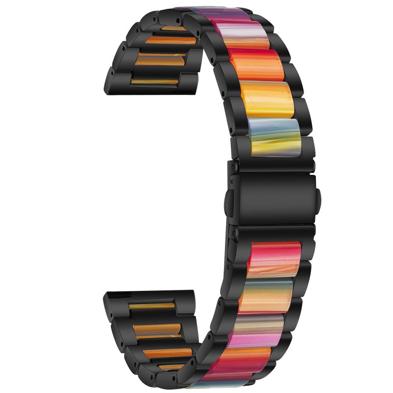 erorex For Samsung Smart Watch 20Mm Three-Beads Steel + Resin Watch Band(Black Rainbow) - Image 1