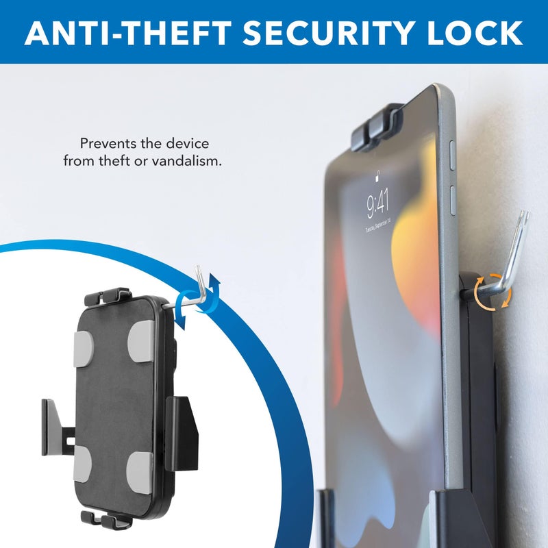 Mount-It! Anti-Theft Tablet Wall Mount | Lockable, Adjustable Clamps for Tablets 7.9â€“11 Inches, Full Motion Tilt, Swivel, Rotation, VESA 75x75, Perfect for Retail, Office, Hotels, Black - Image 4