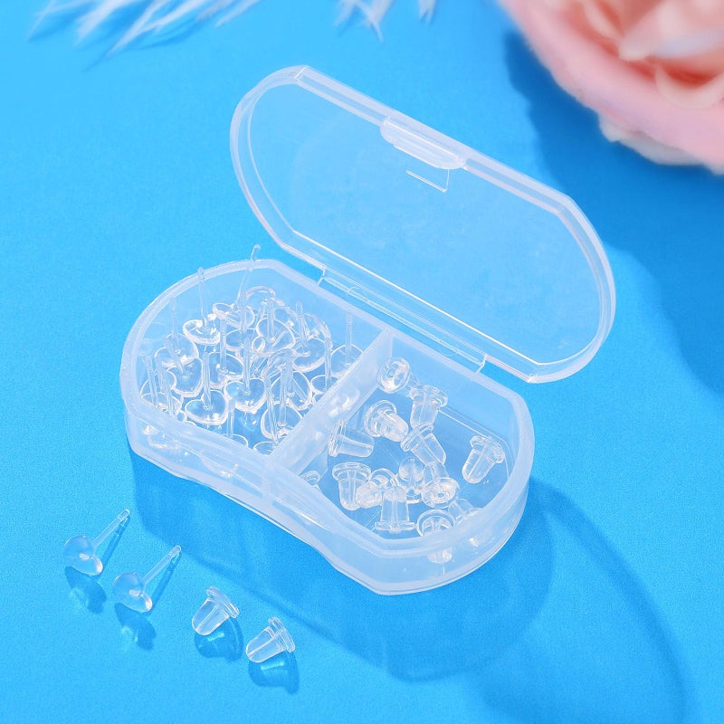 Formulen Clear Earrings Backs Post for Sports and Work, Heart Shape Plastic Earring Posts for Sensitive Ears with 10 PCS Silicone Earring Backs - Image 3