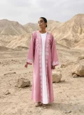 ISHIN Peach Thread Embroidered Layered Abaya with Hijab
