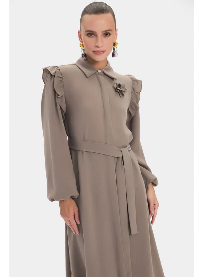 JUNE Belted Flounce Dress