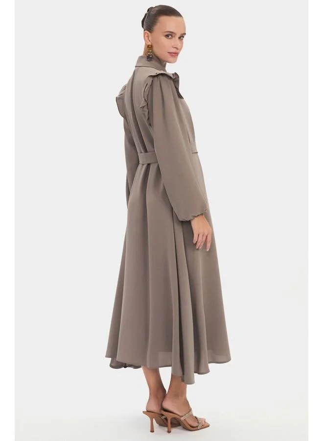 JUNE Belted Flounce Dress