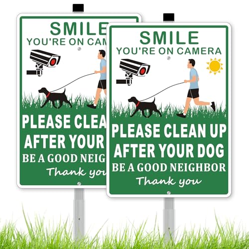 Frohllia 2 Pack Clean Up After Your Dog Signs Please Pick Up After Your Dog Sign for Yard No Pooping Dogs Signage for Yards 8x28 Heavy Duty Aluminum Weather Resistant and Easy to Install with Stake Green - Image 1