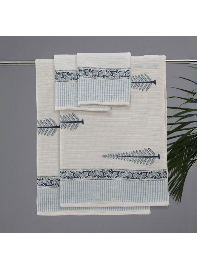 Peepul Tree Block Printed Hand and Bath Towels, Super Absorbent, Soft & Faster Drying, Floral Printed 100% Pure Cotton, 240 GSM (2 Hand 2 Bath Towel Set, Blue) - Image 3