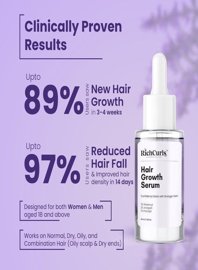 RichCurls Hair Growth Serum (30ml) – 3% Redensyl, Caffeine & Rice Extract | Anti-Hair Fall Leave-In Formula for Women & Men | Lightweight Lavender Scalp & Follicle Strengthening Solution - Image 5