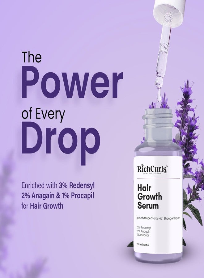 RichCurls Hair Growth Serum (30ml) – 3% Redensyl, Caffeine & Rice Extract | Anti-Hair Fall Leave-In Formula for Women & Men | Lightweight Lavender Scalp & Follicle Strengthening Solution - Image 4