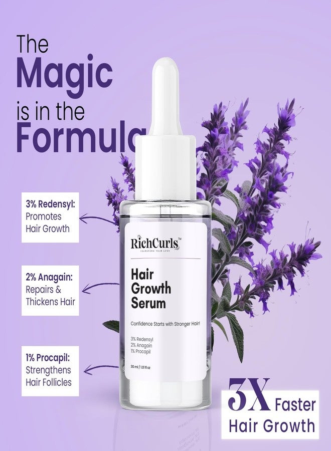 RichCurls Hair Growth Serum (30ml) – 3% Redensyl, Caffeine & Rice Extract | Anti-Hair Fall Leave-In Formula for Women & Men | Lightweight Lavender Scalp & Follicle Strengthening Solution - Image 2