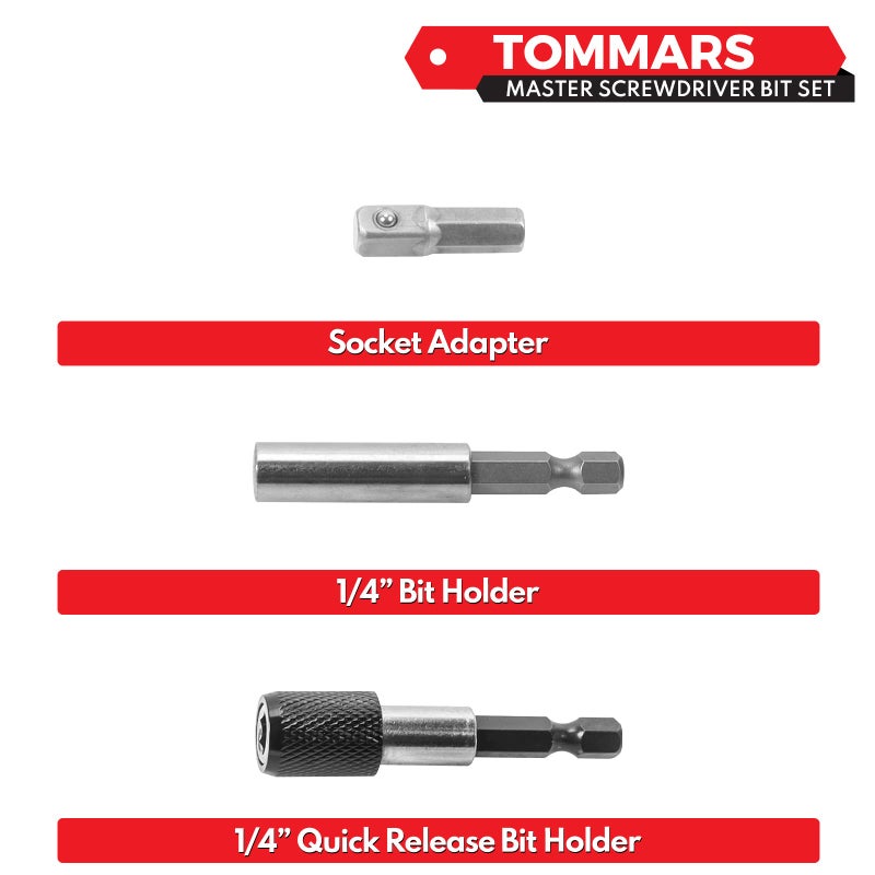 TOMMARS 208-Pc Master Screwdriver Bit Set, 1/4" Hex Shank Screwdriver Bits, Nut Driver and Security Bit Set - Image 5