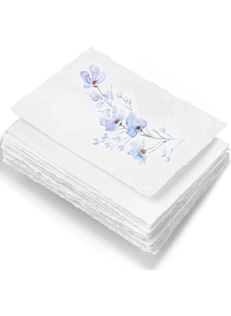 Premium A4 Handmade Watercolor Paper, 300GSM 100% Cotton Paper with Natural Deckle Edges - Cold Pressed Art Paper for Painting, Calligraphy, Wedding Invitations & Mixed Media (20 Sheets Pack) - White - Image 1