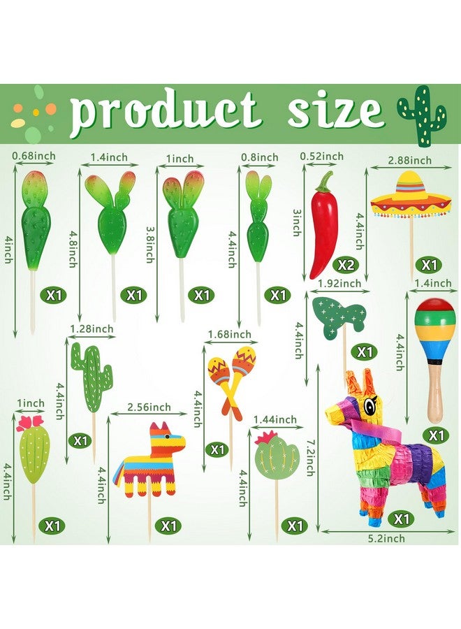 Tinlade 15 Pcs Fiesta Cupcake Topper Mexican Theme Cake Decoration Cactus Piñata Taco Party Decorations with Wooden Sand Hammer and Foam Chili Decorations for Mexican Fiesta Party Baby Shower(Cute Style) - Image 2