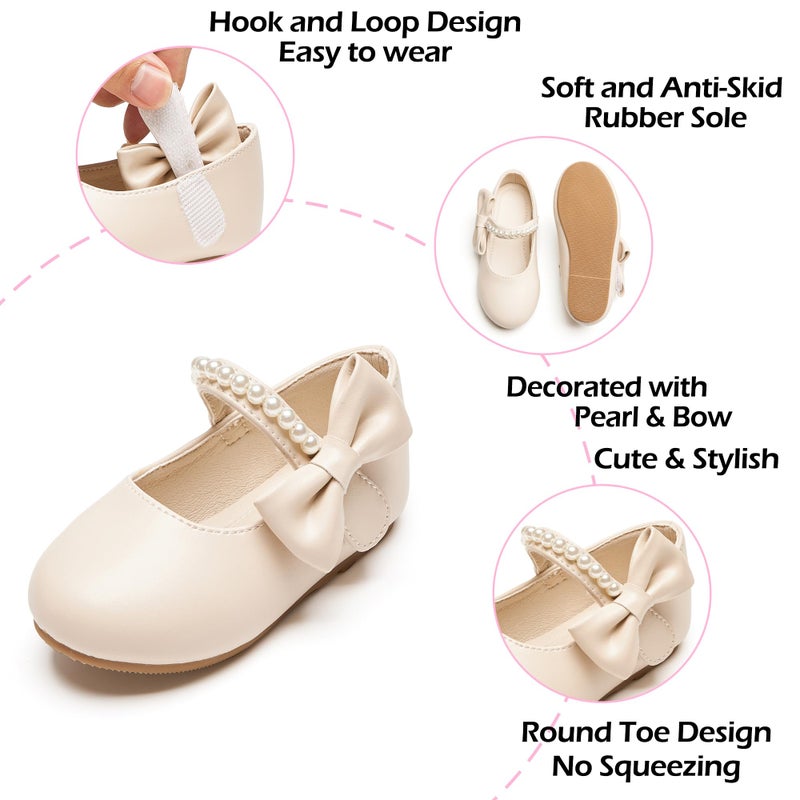 PHIRAMIN Toddler Flower Girl Beige Dress Shoes Size 5 - Little Girl Pearl Ballet Flats for Wedding - Image 5